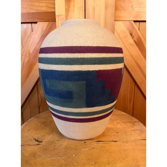 SUNWEST ARTS LTD SIGNED ORIGINALS NM USA NAVAJO INDIAN SAND ART VASE 10” - Picture 3 of 6